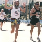 Ken Bob passing (not-so) Fast Eddie, LA Marathon 2002 March 3 Los Angeles CA