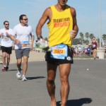 Dennis barefoot for camera (2012 February 5) Surf City Marathon