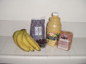 Bananas, berries, juice, and nuts - Ken Bob's Barefoot Smoothy ingredients