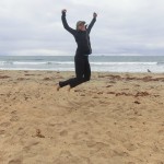 Eva jumping for joy at being in Huntington Beach California