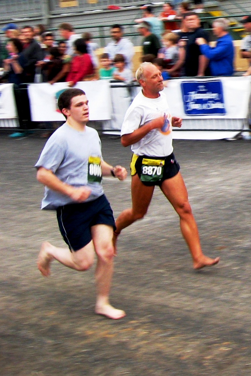Scott and Todd finishing the 5K on Saturday