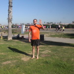 Barefoot Jeremy Ovadia, not running at the Surf City Marathon