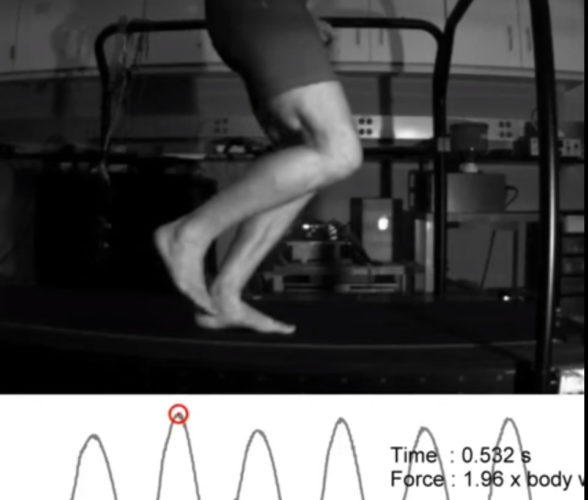 Image of Ken Bob's foot landing while running on treadmill