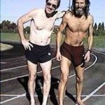 1998 Bob Norton, Ken Bob Saxton; two barefoot runners NOT competing in the 2017 Desert Solstice (were both old men now)
