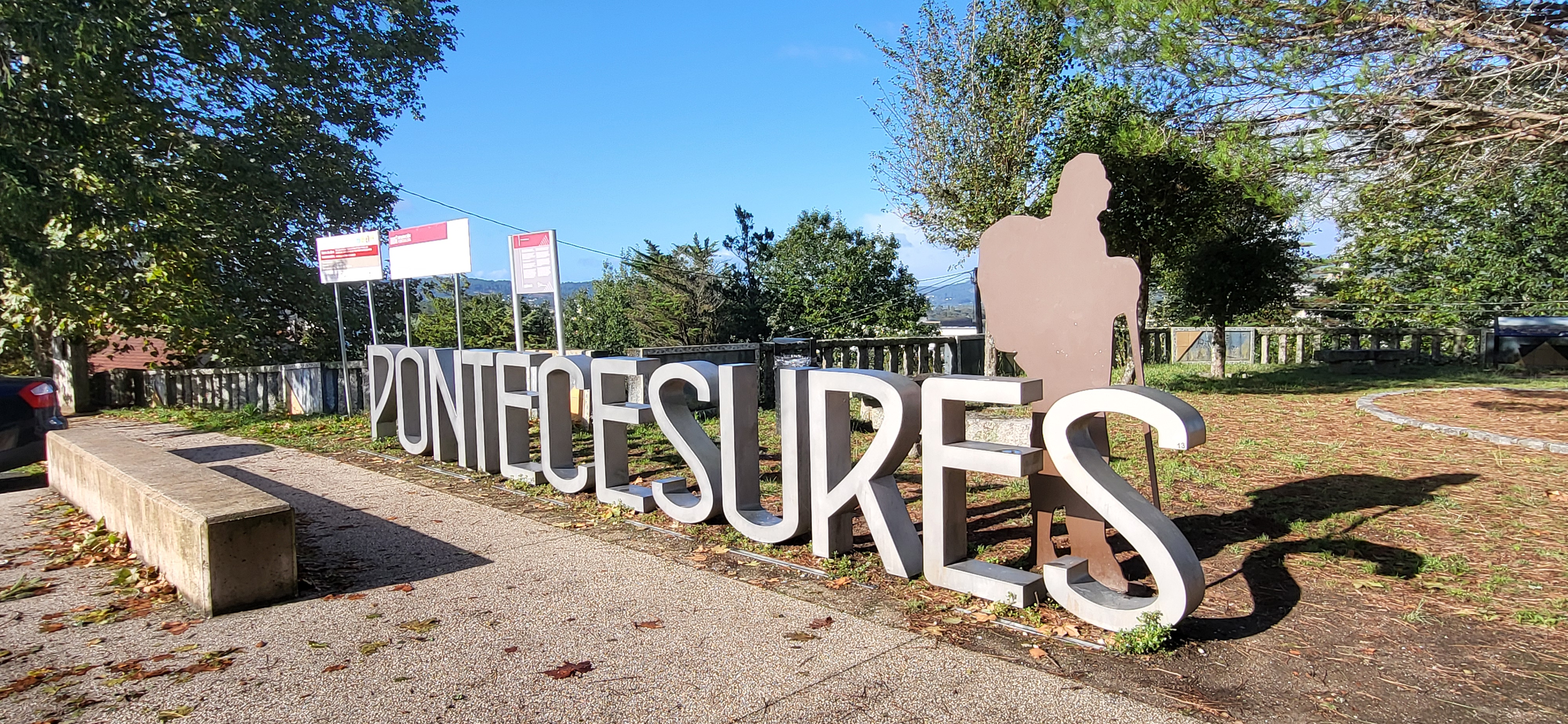 2024 Sep 27 -Pontecesures Sign and Pilgrim Silhouette