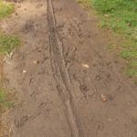 Ken Bob’s Bare Foot Prints in Mud, Central Park, Huntington Beach, California