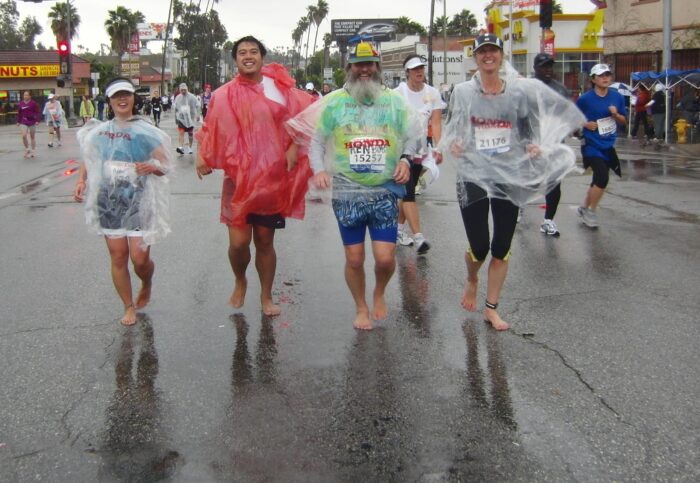 Barefoot Runners in the Rain, Los Angeles Marathon 2011 Mar 20